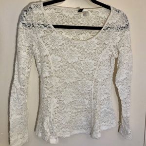 H&M | White-sheer lace Top